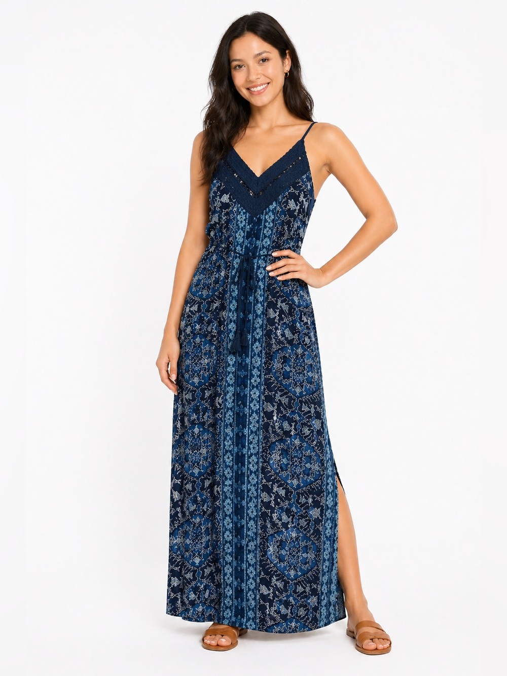 Lucky Brand Dress Womens Large Maxi Braided Tie Resort Vacation Travel New